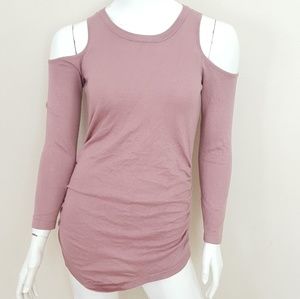 Hippie Rose Ruched Sides Cold Shoulder Knit Top